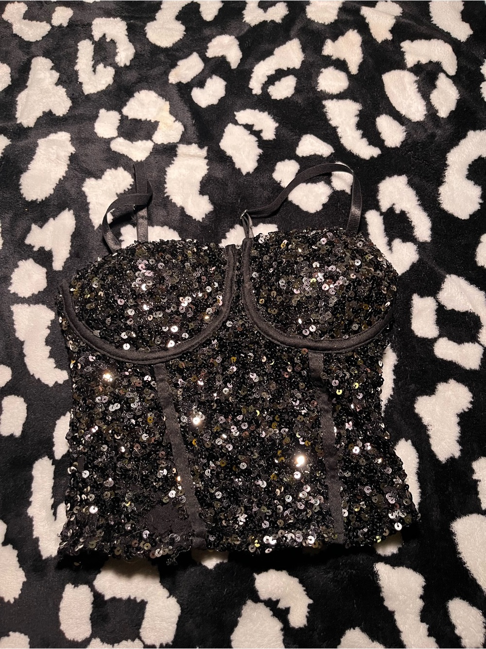 No Boundaries Black Sequined Bustier Camisole